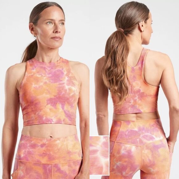 Athleta | Conscious Crop Tank Sports Bra Top in Spray Dye Island Coral S - Picture 1 of 6